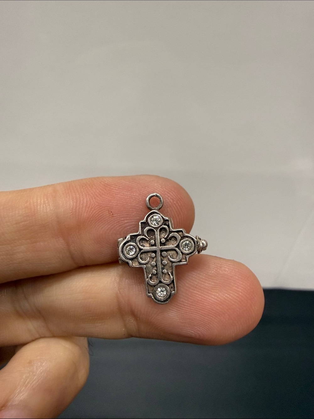 Sterling Silver Cross Pendant with Crystal Accents - Silver